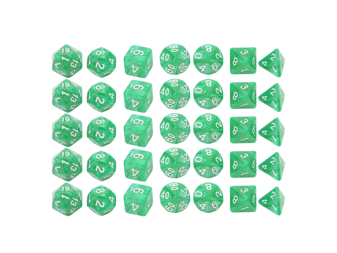 Kit De Dados Plásticos 35 Peças Números Brancos Padrão De Pérola Dados Poliédricos Para Jogo Mesa Educação Verde