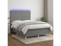 Vidaxl Cama Box Spring C/ Colchão E Led 140x190 Cm Tecido Cinza-escuro