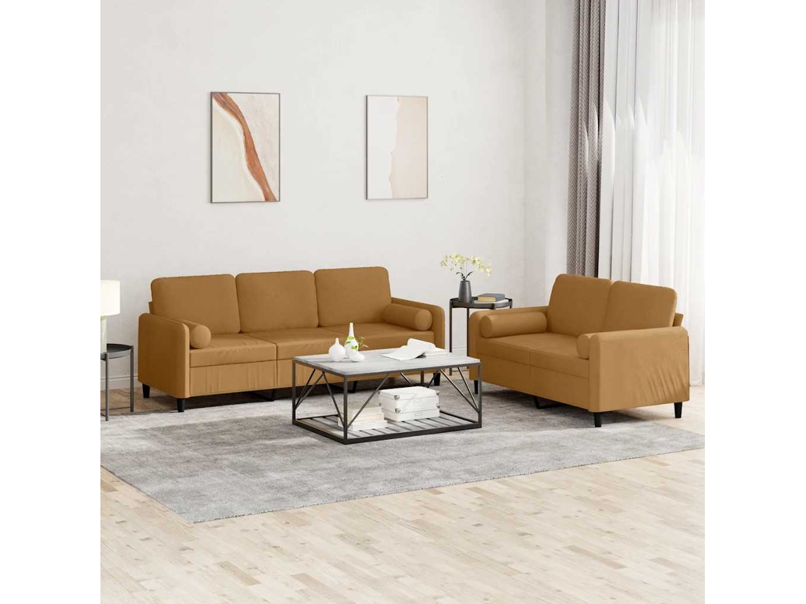 Vidaxl 2 Pcs Conjunto De Sofás Com Almofadas Veludo Castanho