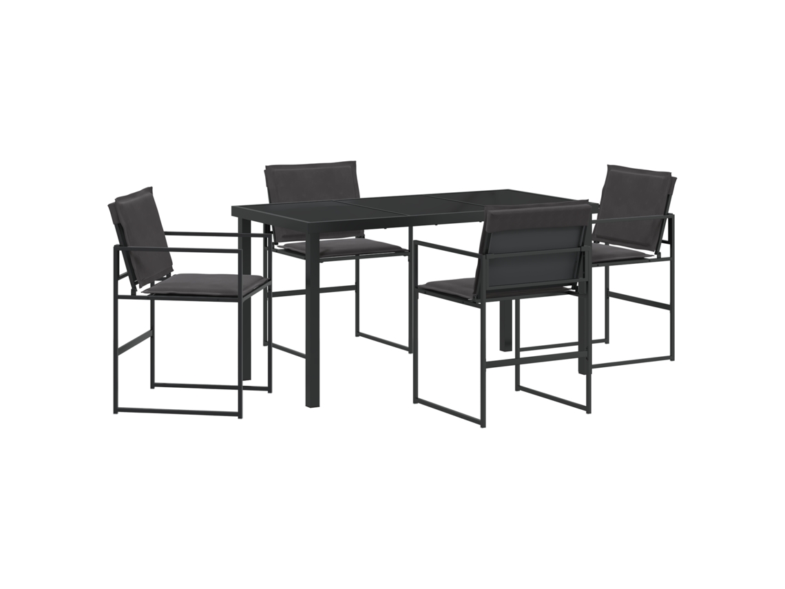 Conjunto 5 De Jantar De Jardim Com Almofadas Vidaxl Preto Textilene E Aço