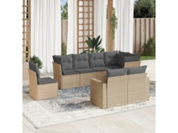 Vidaxl 8 Pcs Conjunto De Sofás P/ Jardim Com Almofadões Vime Pe Bege