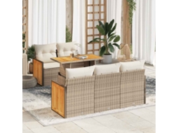 Vidaxl 6 Pcs Conjunto Sofás Jardim Com Almofadões Vime Pe/acácia Bege