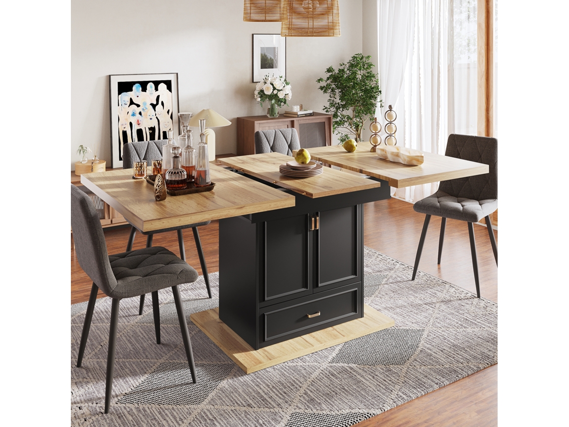Mesa Em Madeira Extensível 110-140cm 110x80x75cm Para 6 Pessoas, Sala, Terraço E Sala De Jantar