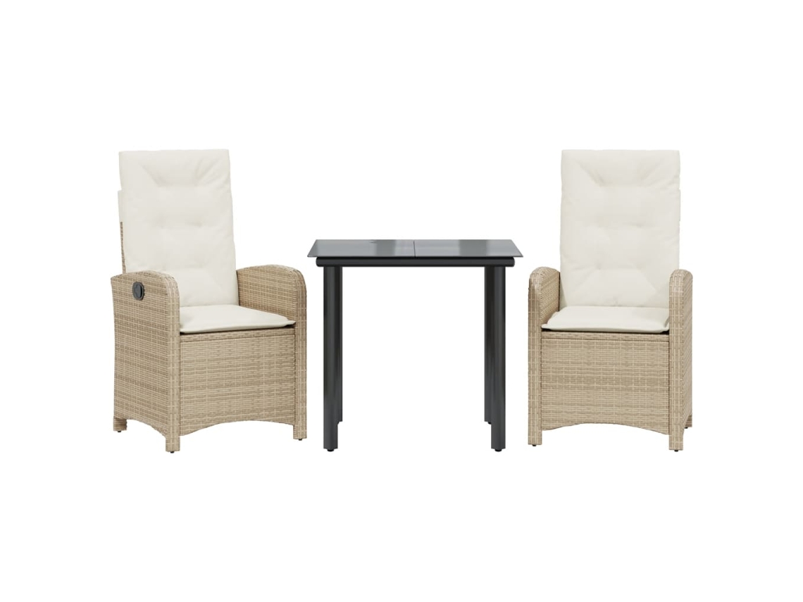 Maison Exclusive - 3 Pcs Conjunto De Jantar P/ Jardim Com Almofadões Vime Pe Bege