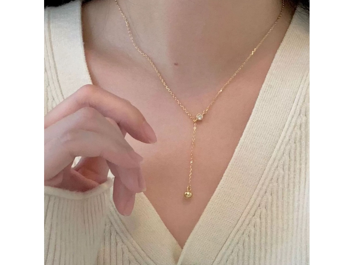Colar Delicado e Versátil em Estilo Francês , em Prata de Lei S925, com Pingente de Zircônia Redonda. MDUG (dourado)