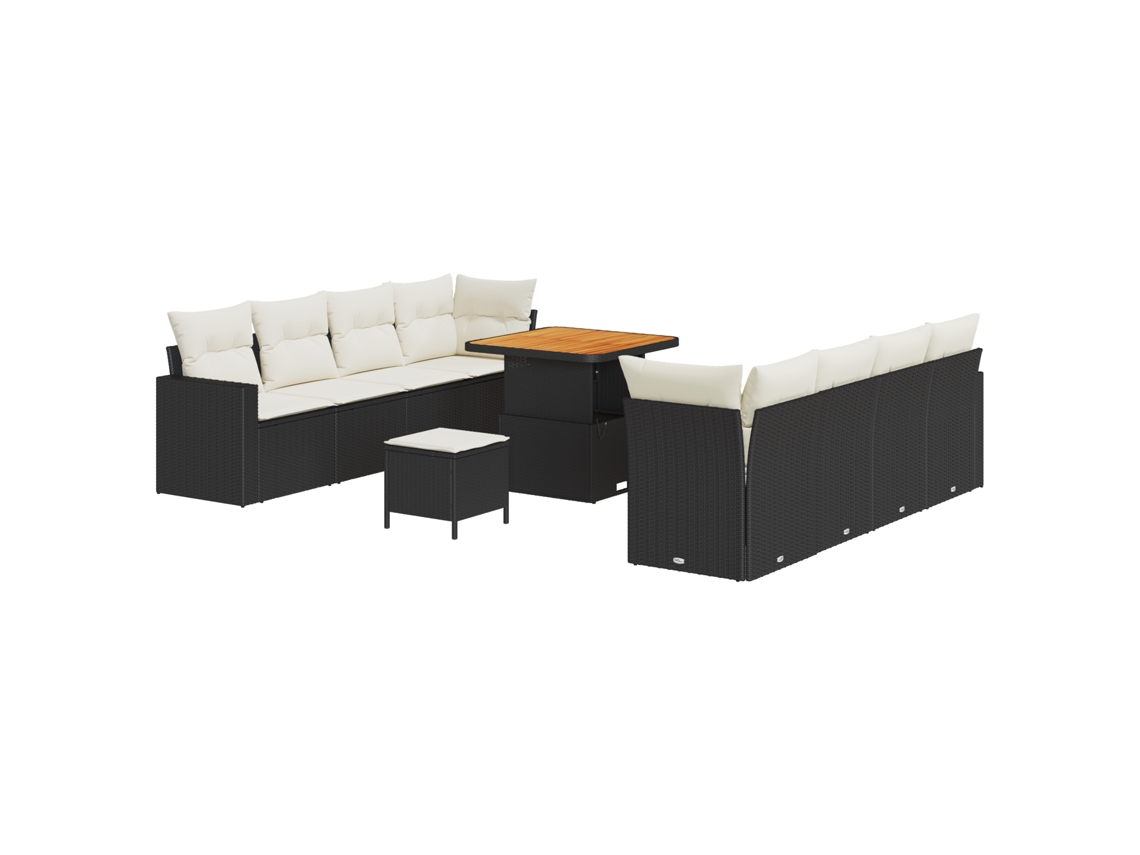 Conjunto 11 Sofá De Jardim Vidaxl Preto Vime Pe (80 X 80 X 71 Cm)