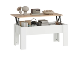 Mesa De Centro Retrágica, Mesa De Centro Com Compartimento Escondido, Estilo Moderno, Para Sala De Estar, Escritório, 100x50x45cm, Branca-ry
