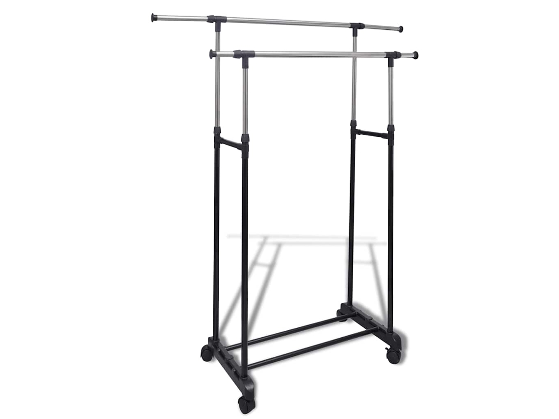 Vidaxl Cabide Para Roupas Ajustável 4 Rodas 2 Varões