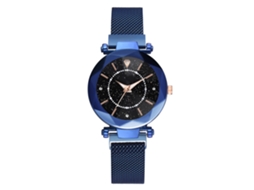 Relógio de Pulso Feminino de Quartzo com Mostrador Estrelado e Fecho Magnético Azul