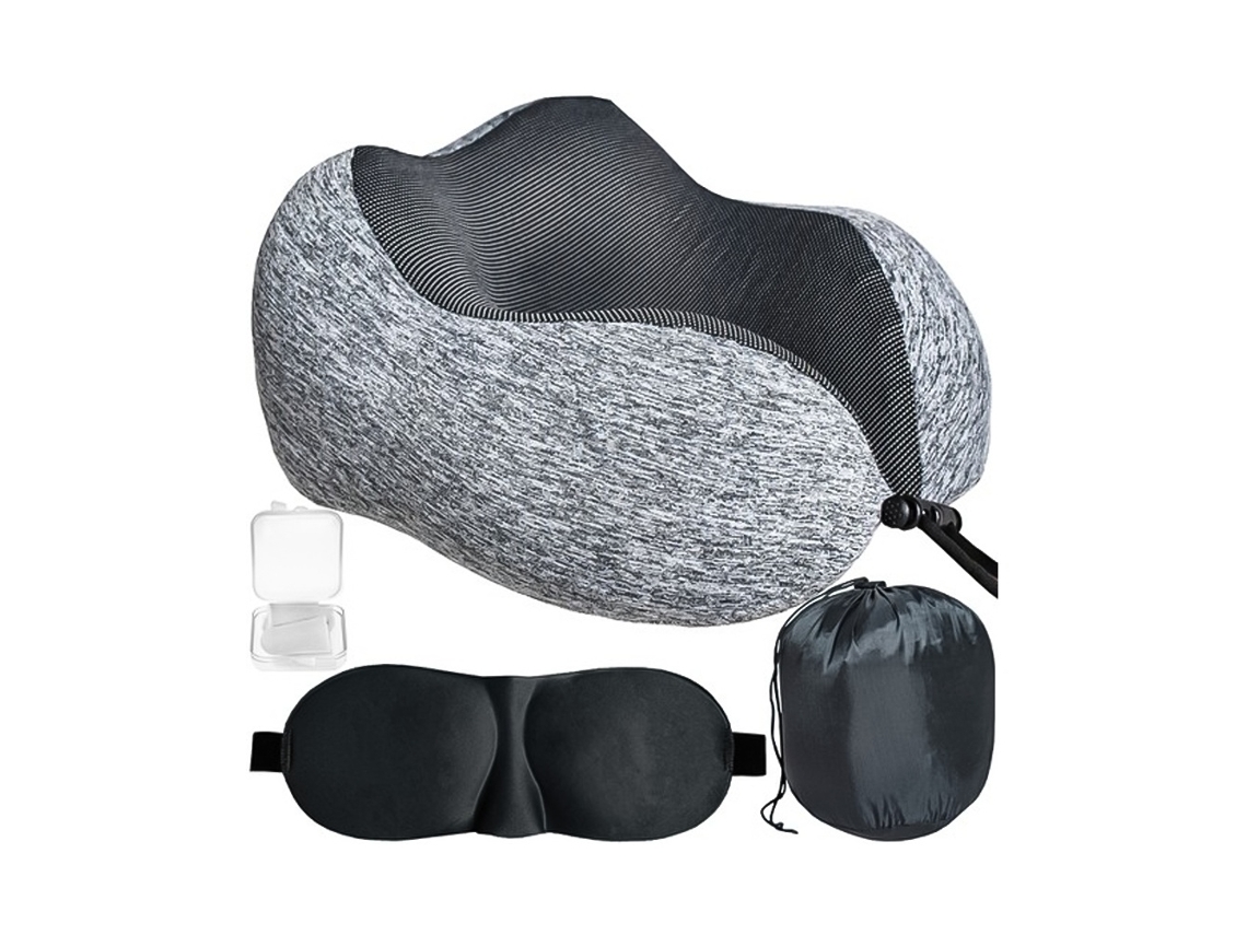 Kit de Viagem 3 em 1 com Espuma Viscoelástica, Almofada de Pescoço e Máscara de Dormir AQUAFORGE