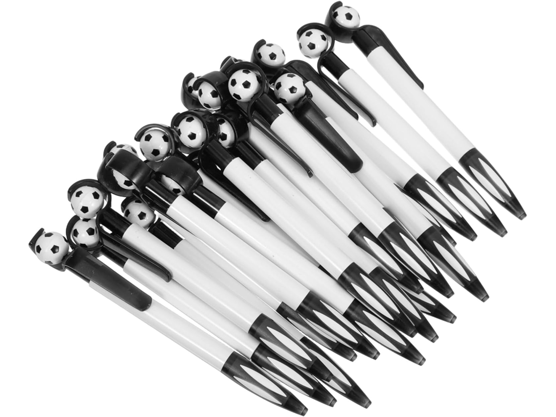 Caneta esferográfica retrátil em formato de bola de futebol Preta, pacote com 25 unidades, ideal para