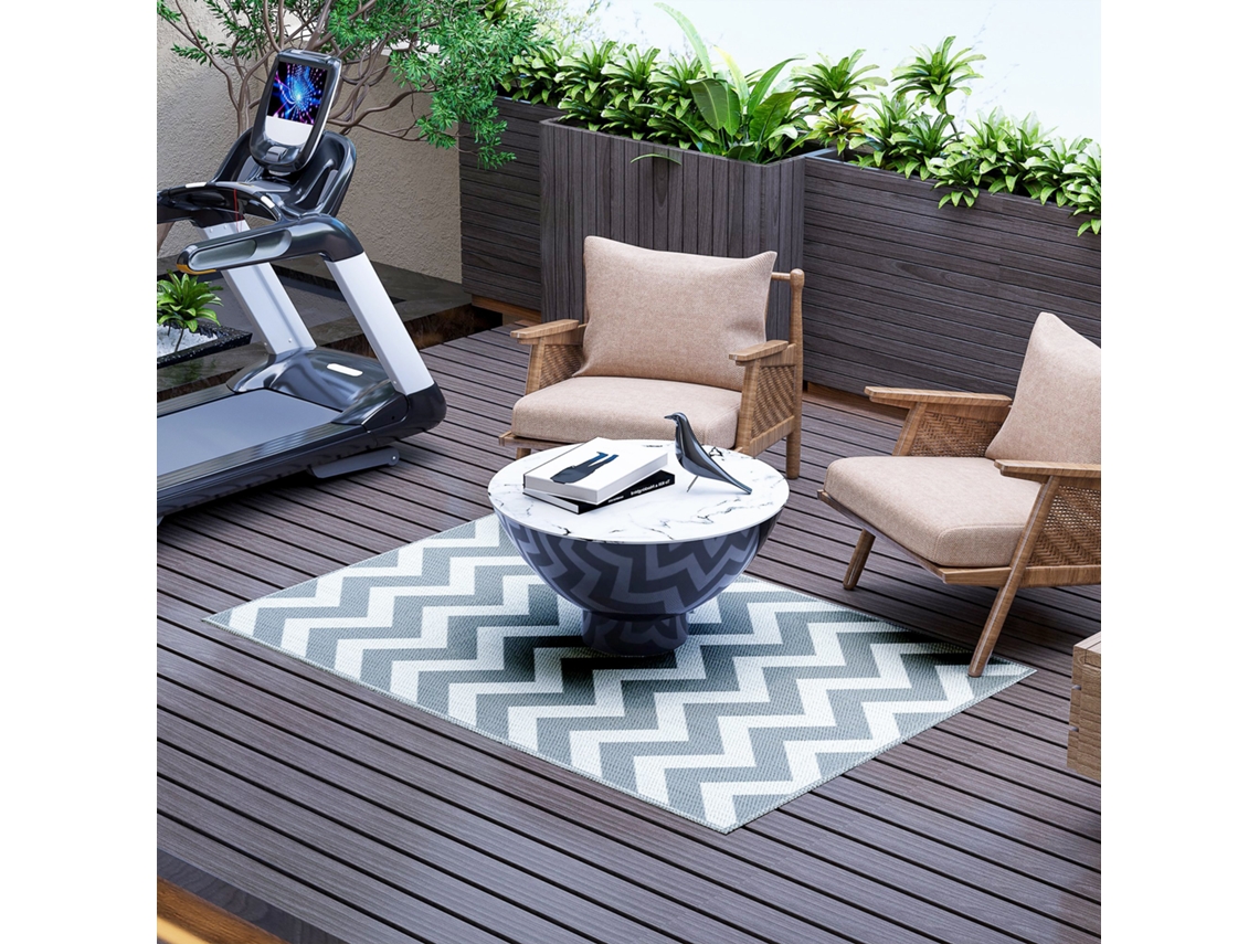 Tapete Outdoor Impermeável, Fibra Plástica, Dupla Face, Cinza Branco, 121x182 cm | S/MARCA