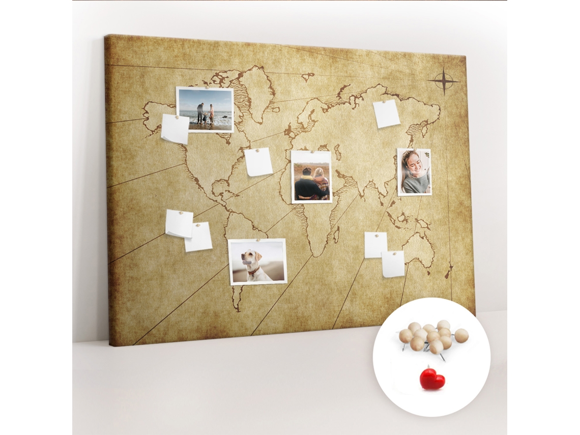 Painel De Cortiça Para Parede Mapa-múndi Antigo Para O Escritório Espelharte (140x100 Cm)