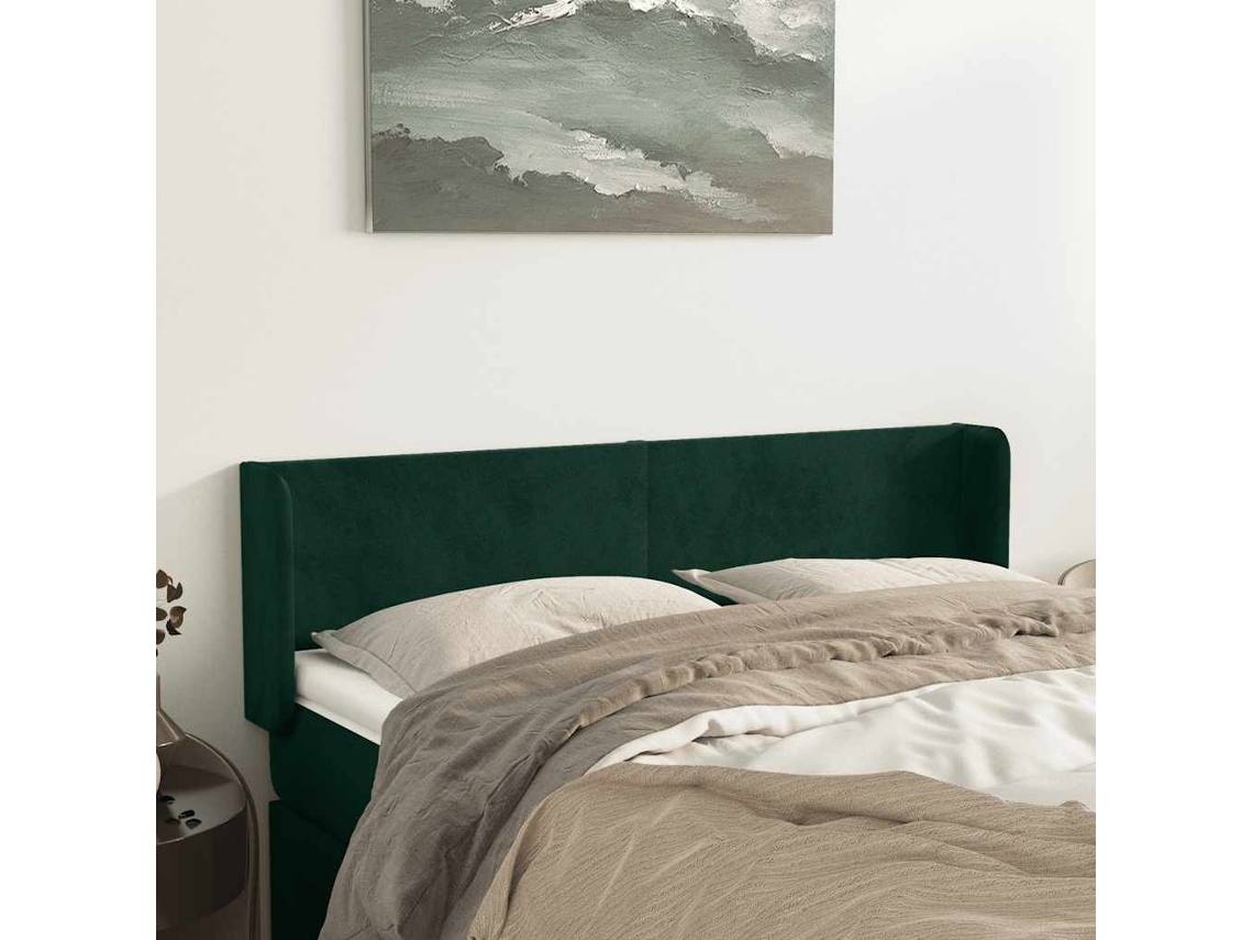 Cabeceira De Cama | Painel De Cama C/ Abas Tecido 147x16x78/88cm Verde-escuro
