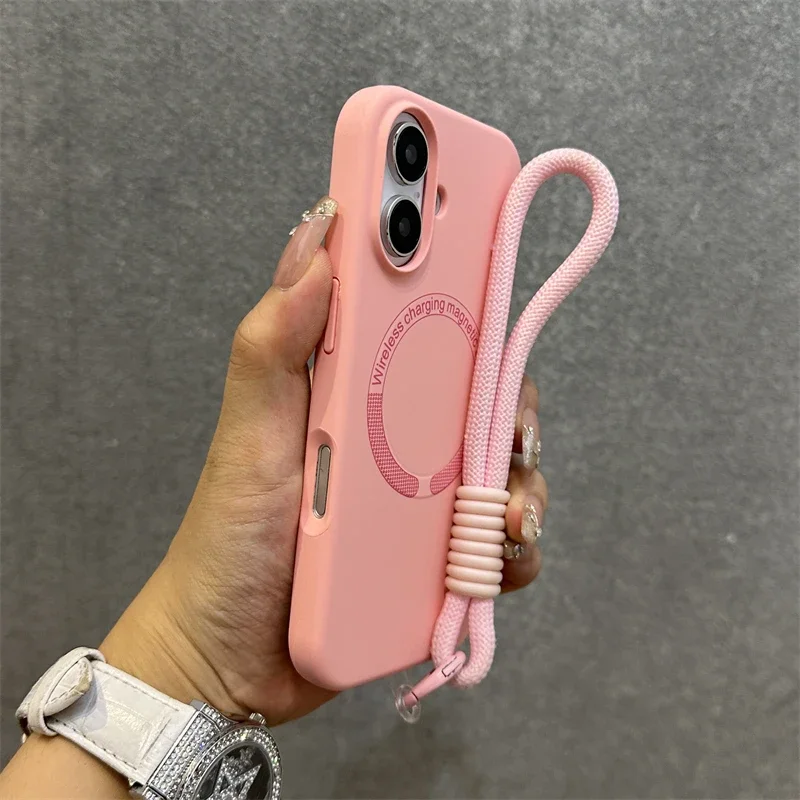 Capa De Silicone Líquido Com Cordão Magsafe E Forro De Microfibra (rosa Para Iphone 17).
