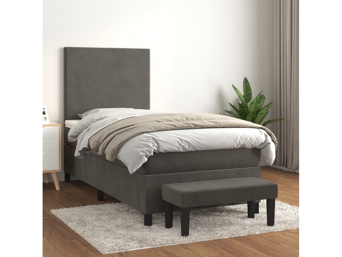 Vidaxl Cama com Molas/colchão 90x190 Cm Veludo Cinza escuro