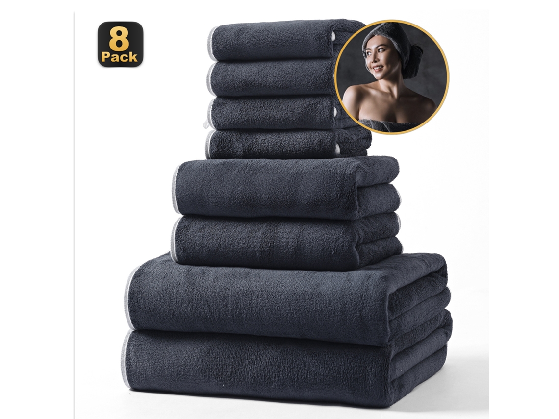 Conjunto de 8 Peças Toalhas de Lã Coral Macias e Altamente Absorventes,preto,34x34cm/34x74cm/70x140cm GERTIZ