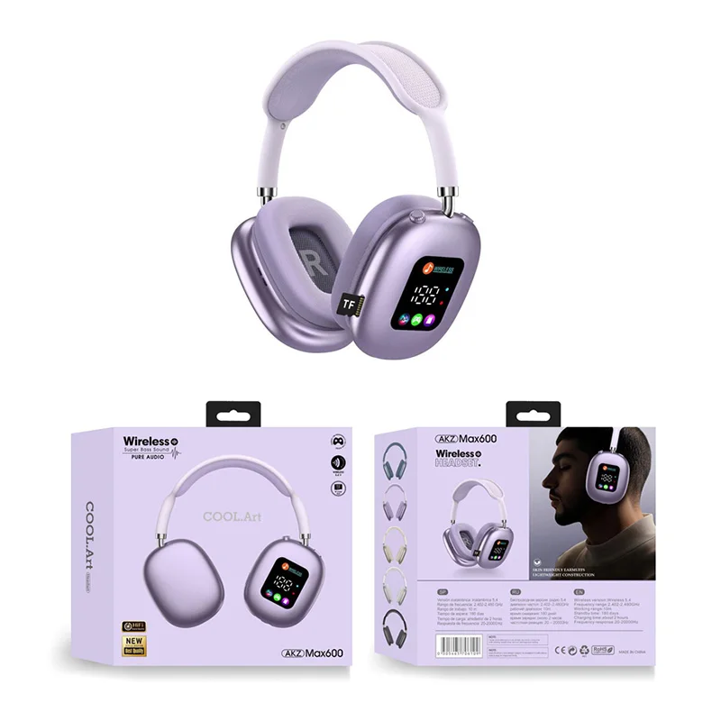 Fones De Ouvido Esportivos Sem Fio Bluetooth (roxos) Com Visor Digital De Led