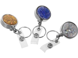 Conjunto De 3 Porta Crachás Retráteis Na Cor Prata Com Acabamento Liso, Revestimento Uv Durável E Design Elegante Com