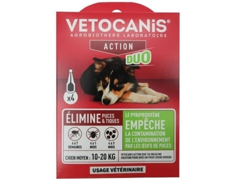 Vetocanis X4 Duo Pipetas para Pulgas e Carrapatos 134 mg/40 mg para Cães de Médio Porte