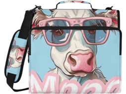 Pasta Organizadora Com Estampa De Vaca Azul Fofa, Organizador De 3 Argolas Laptop 14 Polegadas, Capa Impermeável