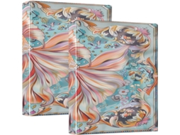 Pasta de aro retrô vermelha com estampa de carpa koi e flor, 3,8 cm, 1-1 2 Polegadas, com três aros e sacos, pacote com