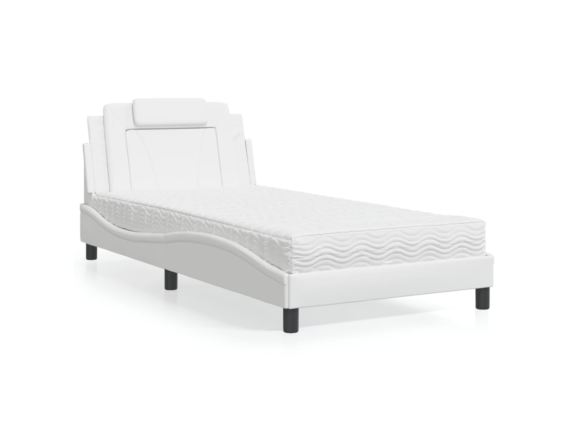 Vidaxl Cama Viana Com Colchão 100x200 Cm Couro Artificial Branco