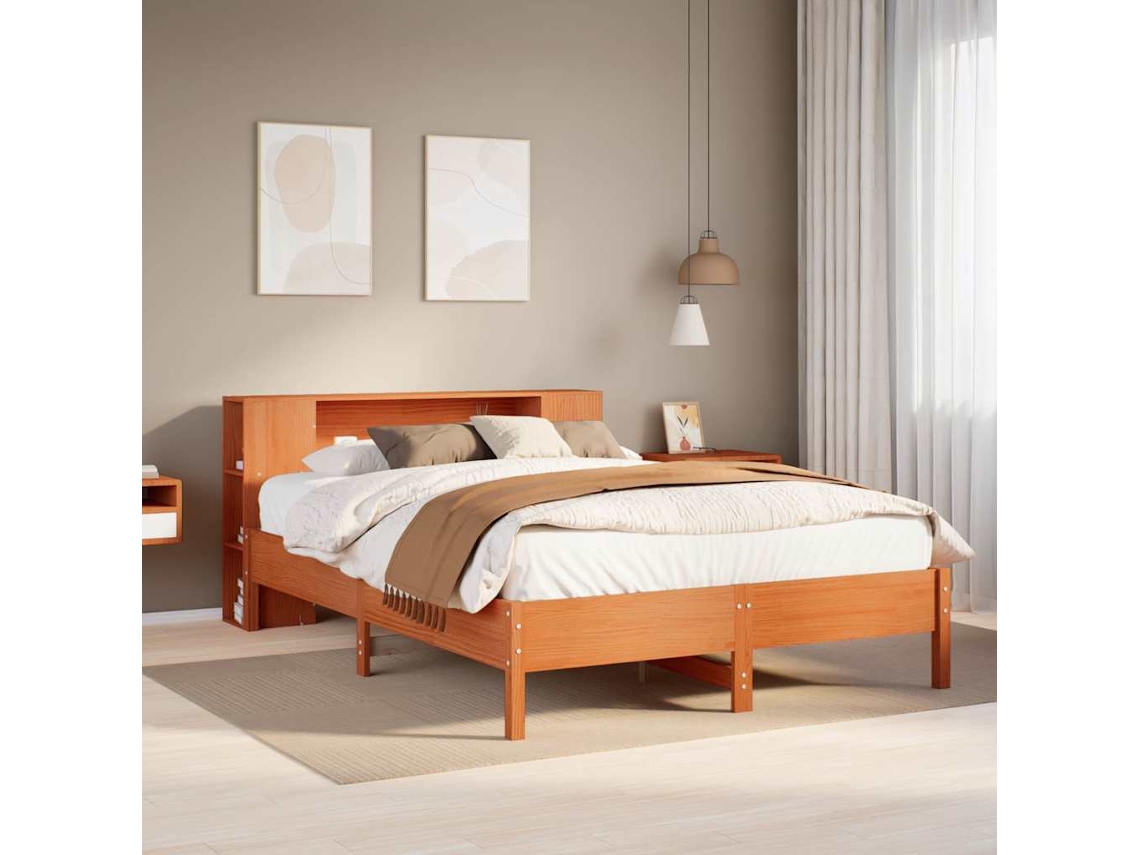 Vidaxl Cama Com Estante Sem Colchão 135x190 Cm Pinho Maciço