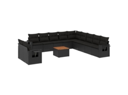 Conjunto de 12 Sofás para Jardim com Almofadões Vime Pe Preto MAISON EXCLUSIVE (N/A)