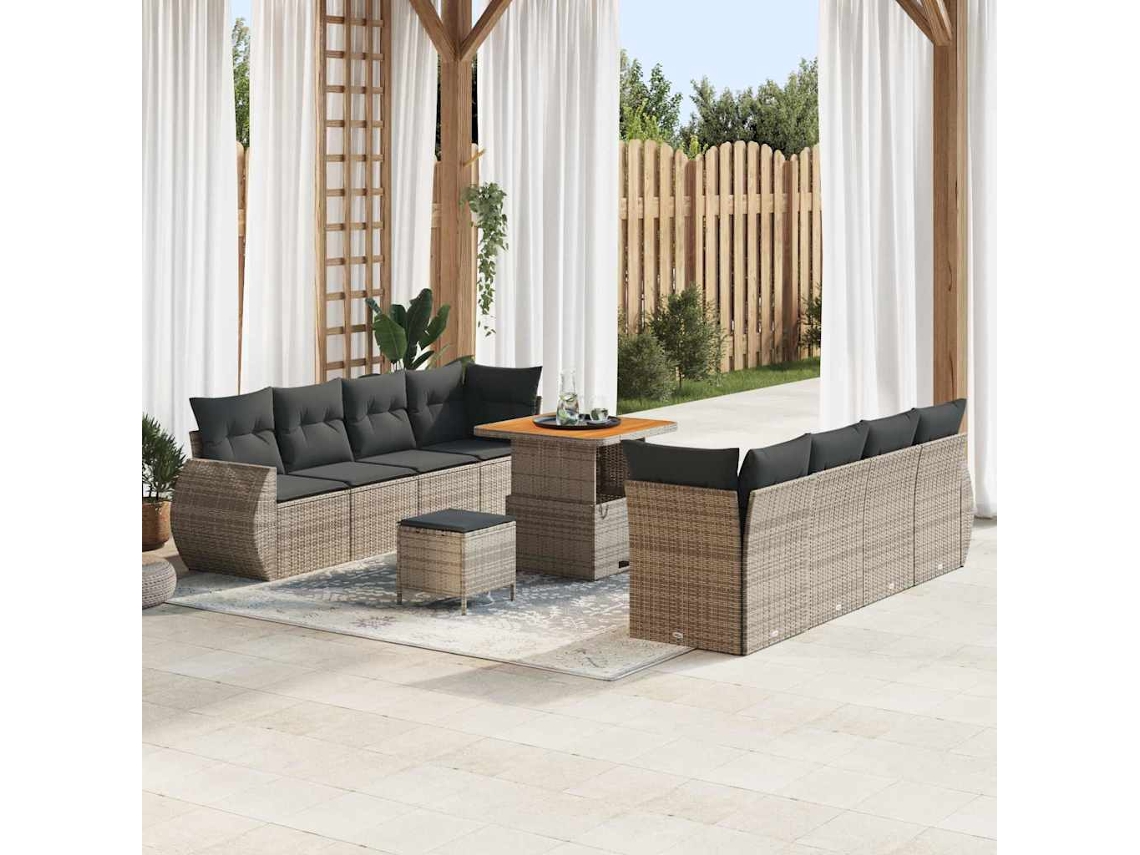 Vidaxl Conjunto De Sofá De Jardim 11 Unid. Cinzeto Vime Pe