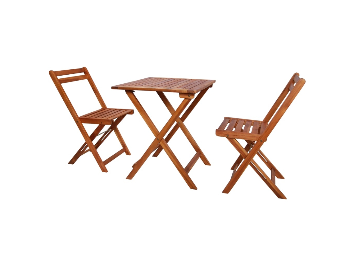 Conjunto 3 Peças Bistrô Dobrável Madeira De Acácia Maciça Dkd Home Decor