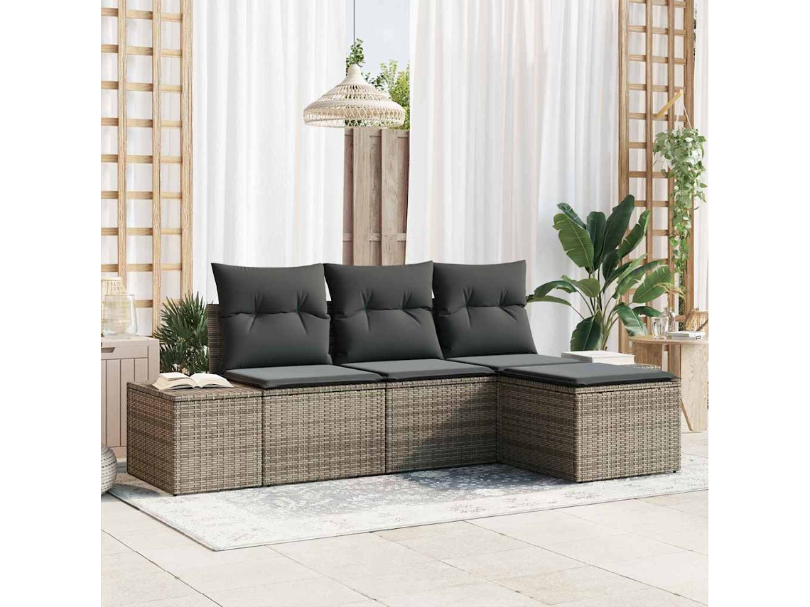 Vidaxl Conjunto De Sofá De Jardim 4 Unid. Cinzeto Vime Pe