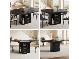 Mesa De Jantar Extensível, Redonda A Oval, 118-158 Cm, Para 6 Pessoas, Preto.