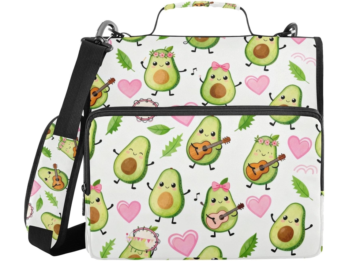 Organizador De Fichário 3 Argolas Em Formato Abacate Coração 7, 6cm 3 Polegadas, Com Alça, Vários Bolsos, Bolsa De