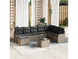 Vidaxl Conjunto De Sofá De Jardim 9 Unid. Cinzeto Vime Pe
