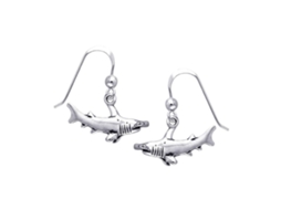 Dive Silver Hammerhead Shark Horizontal Long Hook Earring