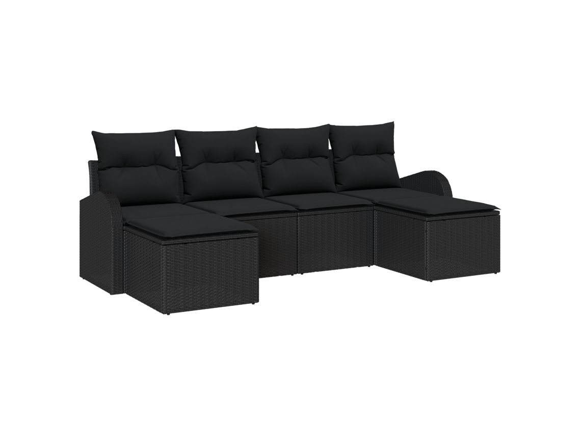Conjunto 6 Sofá De Jardim Vidaxl Preto Vime Pe (124 X 62 X 85 Cm)