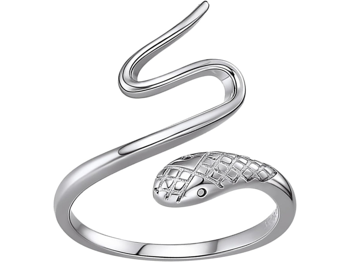 Anel Feminino Prateado Em Formato De Cobra Espiralada, Ajustável, Com Design Criativo E Acabamento Polido Fino.