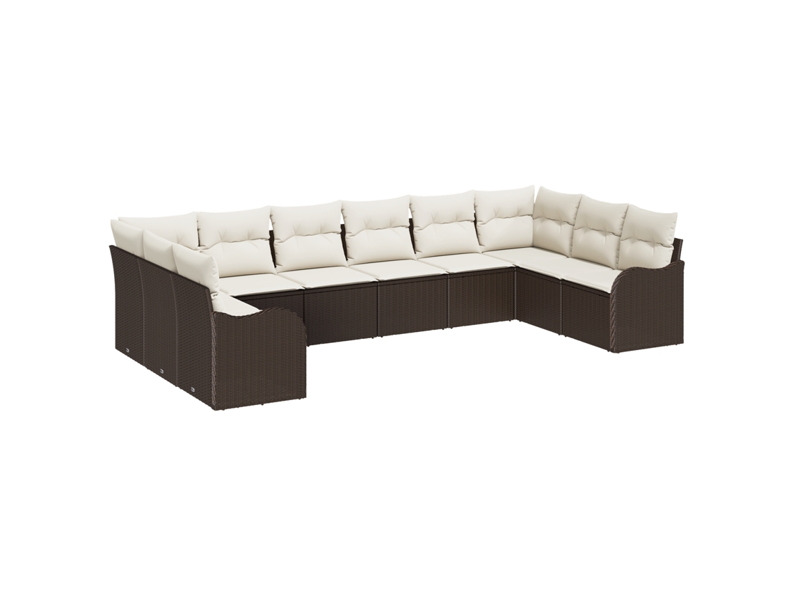 Conjunto 10.0 Sofá De Jardim Vidaxl Castanho Vime Pe (344 X 177,5 X 85 Cm)