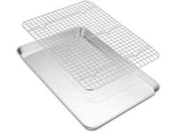 Tabuleiro Forno Com Grelha Arrefecimento - Forma Grande Retangular - 40,4x30,6x2,5 Cm - Aço Inoxidável - Prateado