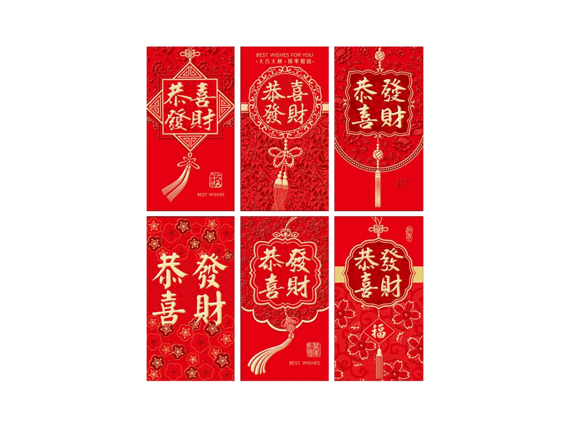 6 envelopes vermelhos para o Ano Novo 2024, dragão, dinheiro da sorte, produtos zodiacais LAXISCREED