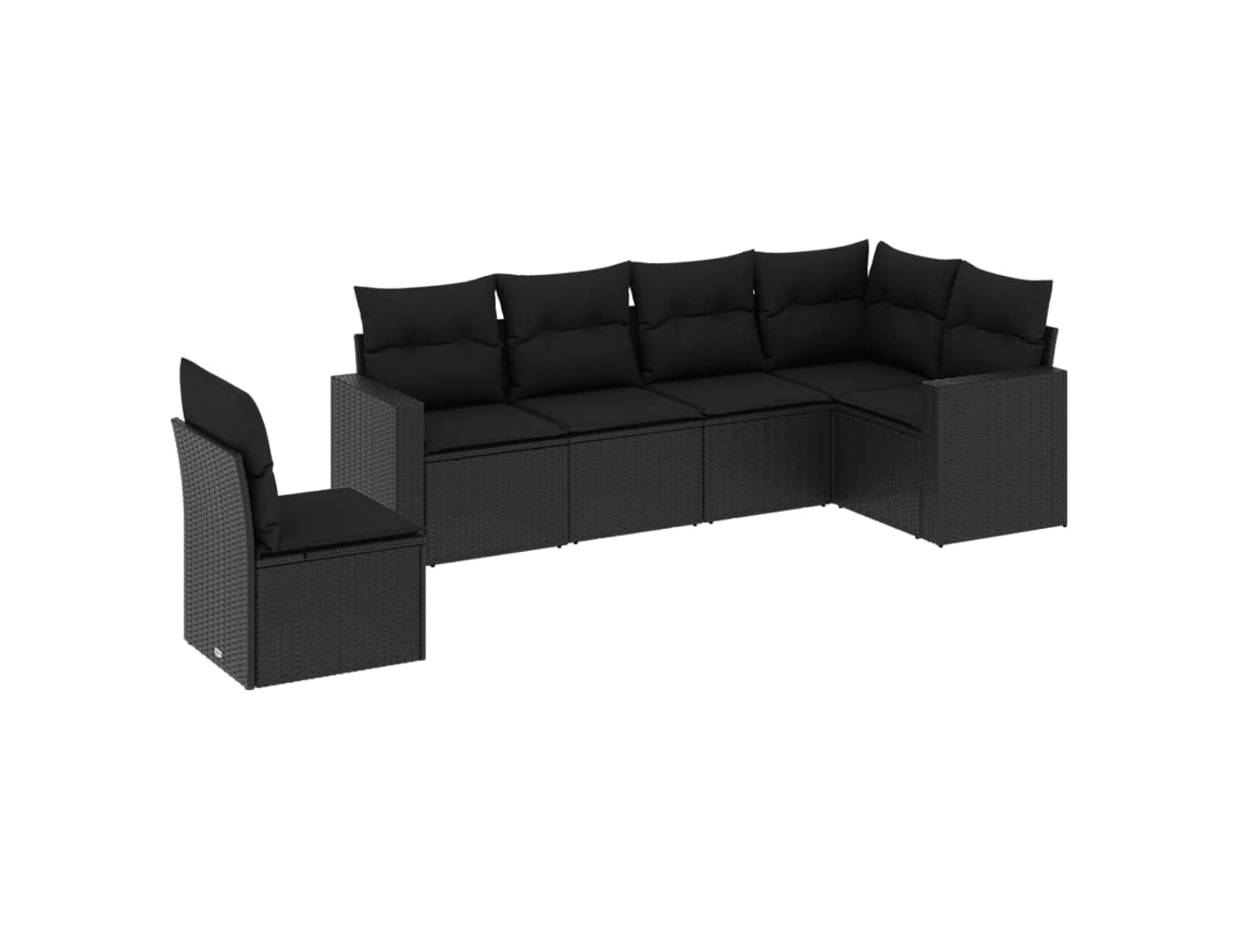 Maison Exclusive - 6 Pcs Conjunto Sofás De Jardim C/ Almofadões Vime Pe Preto
