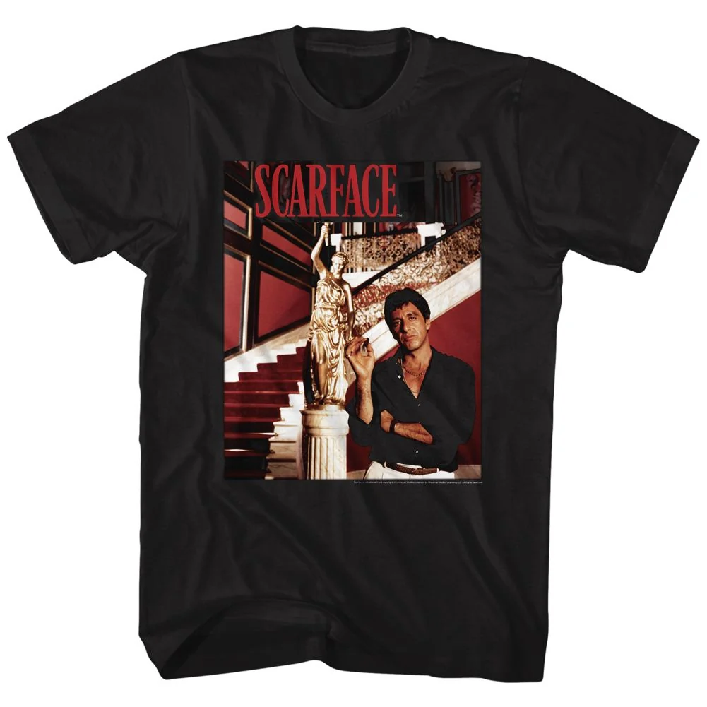 Rockinstone Scarface Movie Statue Stairs Black Adult T-shirt Size:xxxl