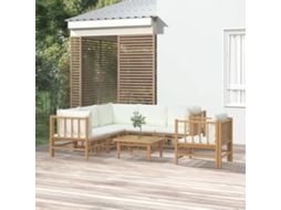 Pcs Conjunto Lounge De Jardim Bambu C/ Almofadões Branco Nata Dkd Home Decor