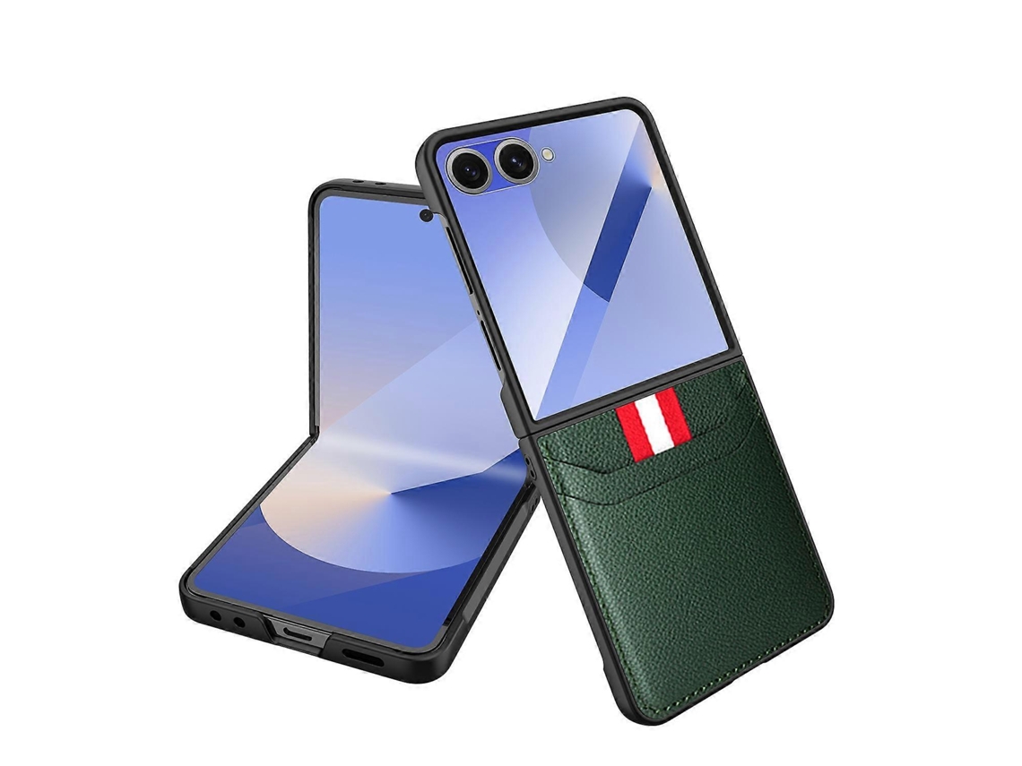 Capa Para Celular Samsung Galaxy Z Flip7 5g Com Película Protetora E Compartimento Para Cartão Em Tecido Integrado, Estampa De Lichia.