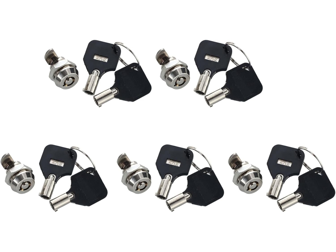 Conjunto De 5 Fechaduras Came Com Rosca 12mm E Chave, Com Um Quarto De Volta, Para Gavetas, Caixas E Armários