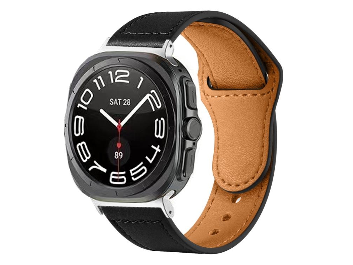 Bracelete para Samsung Galaxy Watch Ultra XIAOMOYU em couro com fivela reversa e rebite preta (47mm)
