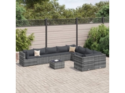 Vidaxl 10 Pcs Conjunto Sofás De Jardim C/ Almofadões Vime Pe Cinzento