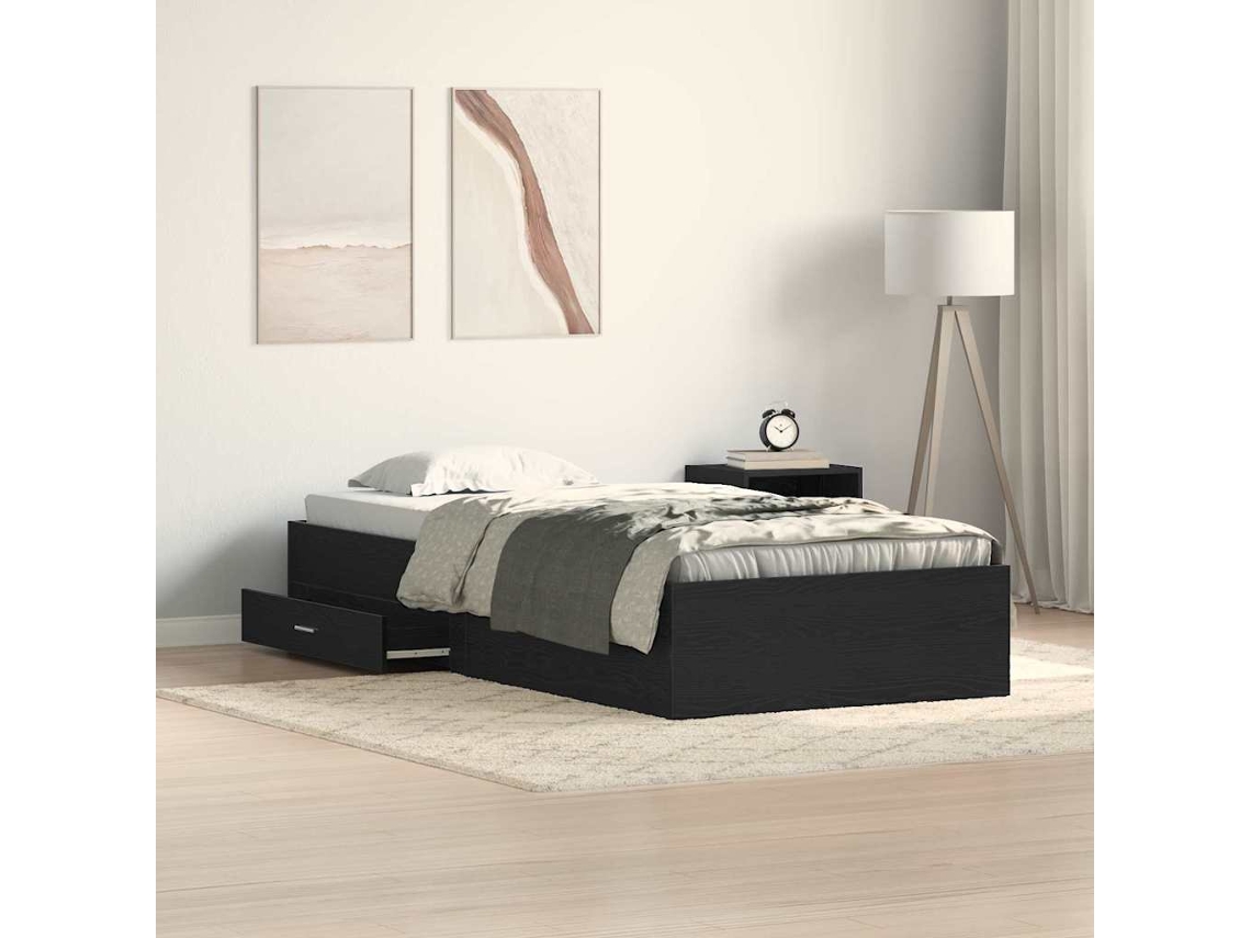 Vidaxl Estrutura Da Cama Com Gaveta Carvalho Preto 90 X 200 Cm