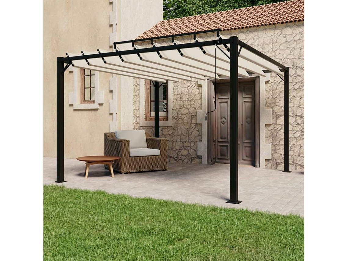 Vidaxl Gazebo Com Telhado De Persiana 3x3 M Tecido Creme E Alumínio